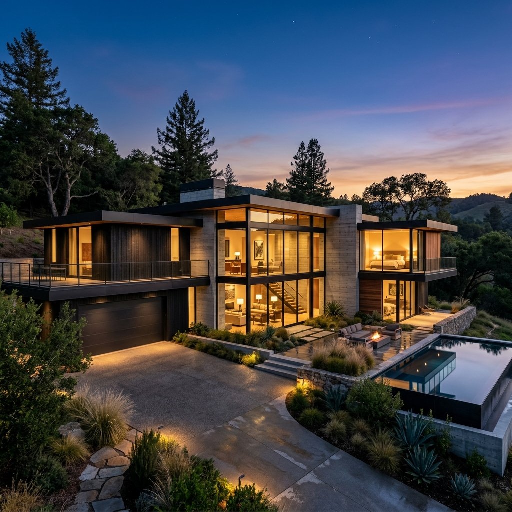 Casa de luxo ao entardecer